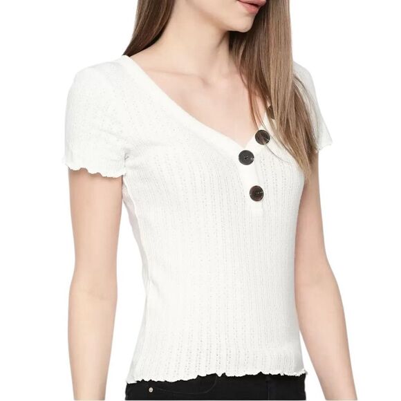 American Eagle Outfitters White Button-Detail Women's Top, Size L - Picture 2 of 8